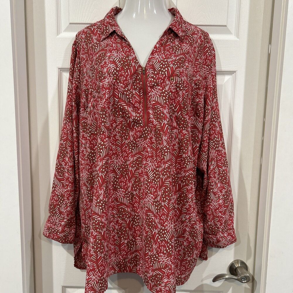 Catherines Plus Size 4X Tunic Top Shirt Blouse Pink Floral Print Crepe Polyester